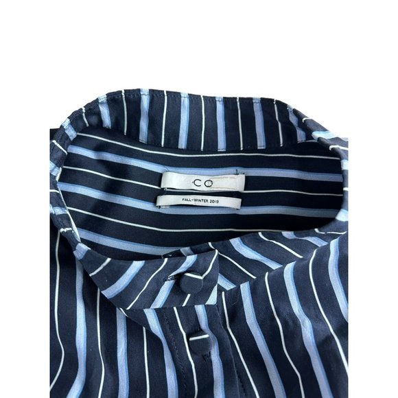 CO Striped Silk Crepe De Chine Shirt Sz XL Blue Button Front Band Collar Blouse - Picture 11 of 12